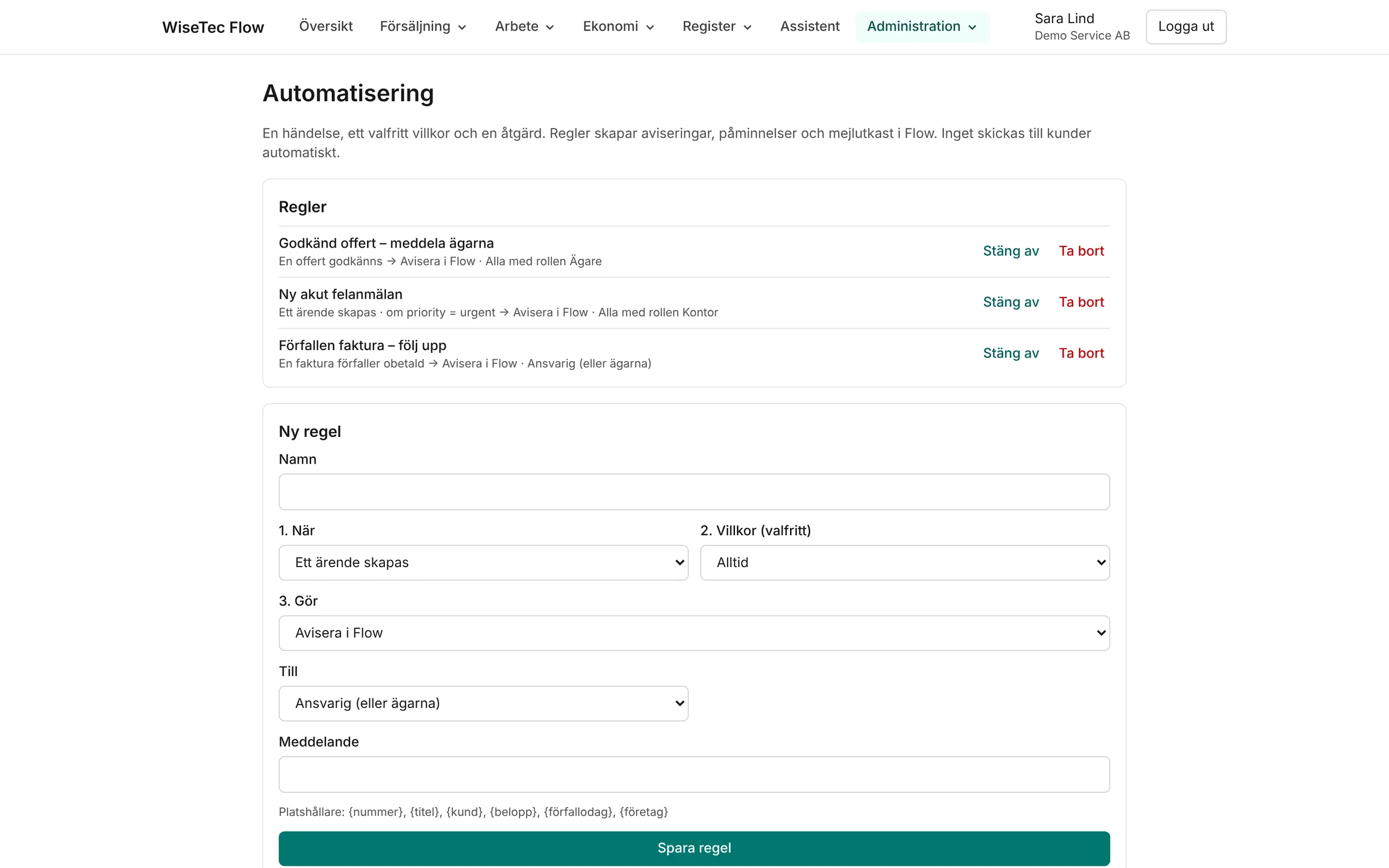 Automatiseringsregler med händelse, villkor och åtgärd.